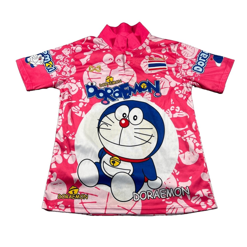 WARRIX Doraemon Polo Shirt Unisex Adults M Pink Graphic Print Short Sleeve